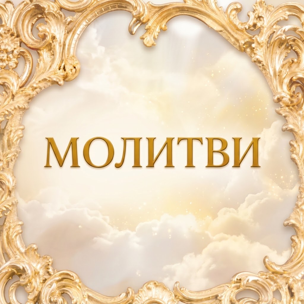 Молитви ПЦУ Православні молитви — напис «Молитви» в золотій різьбленій рамі на тлі світлих хмар
